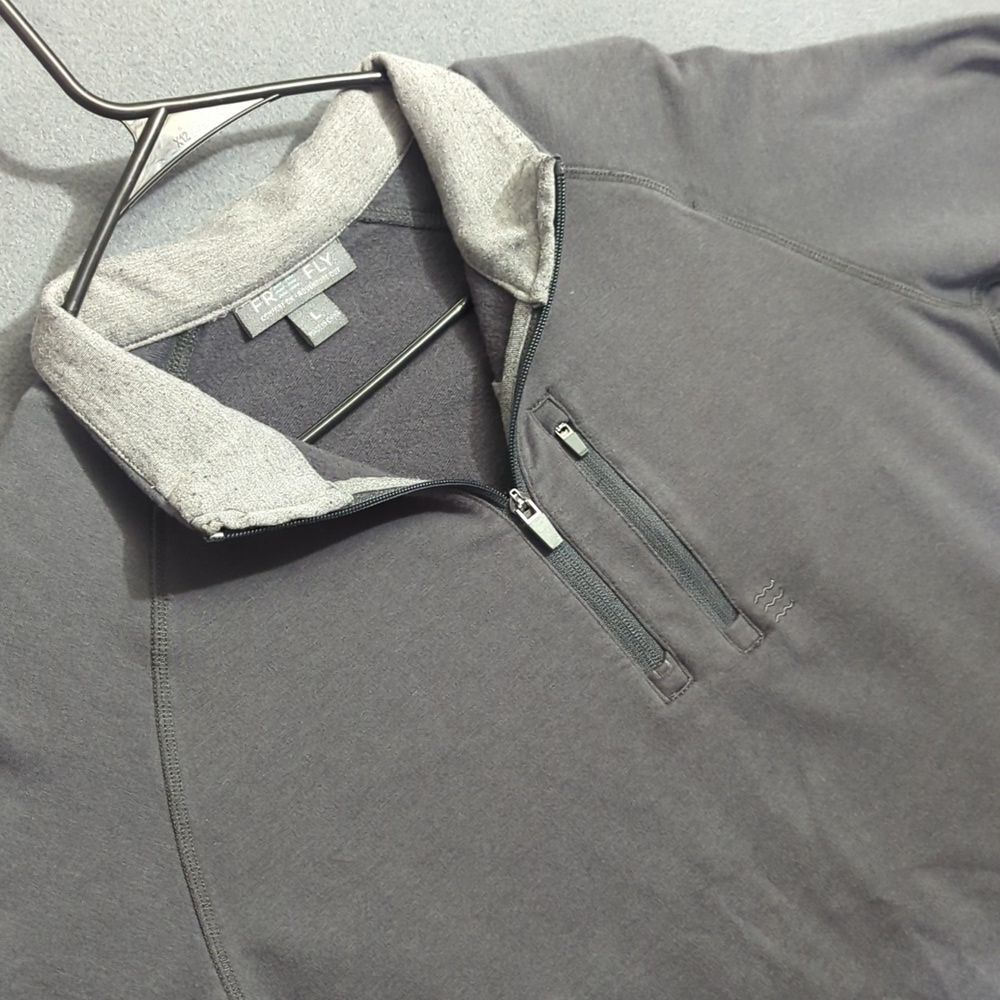 Free Fly Sweatshirt Men's L Gray Bamboo Heritage Fleece Quarter Zip Outdoor